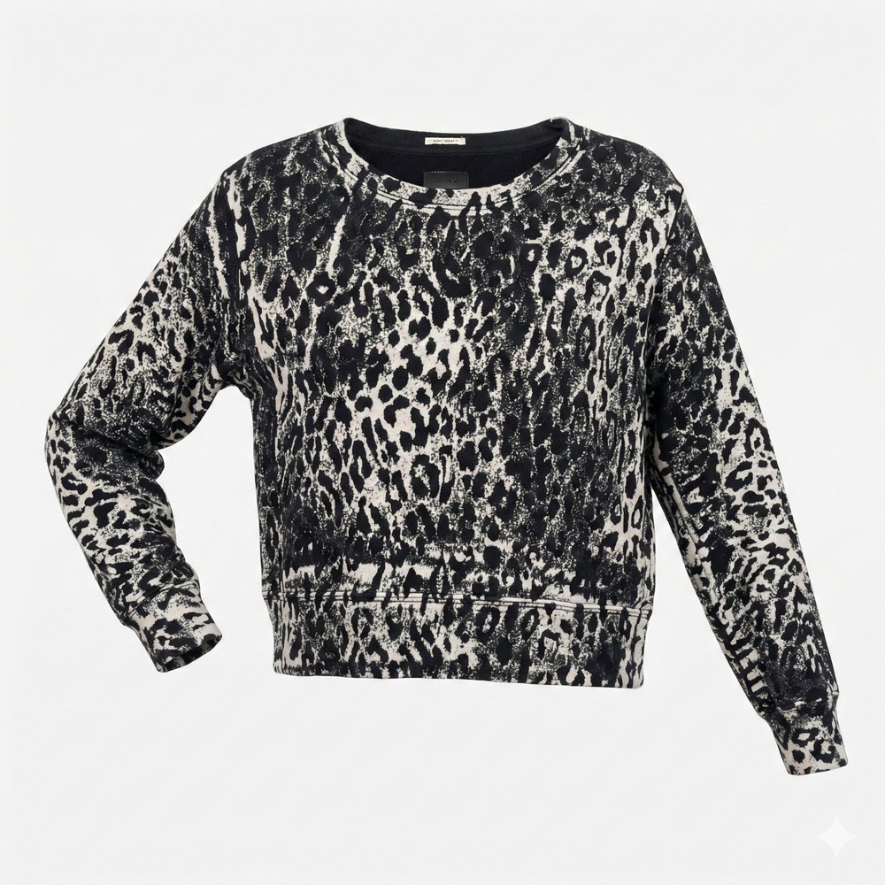 MOTHER Black and White Leopard Print Cropped Sweatshirt